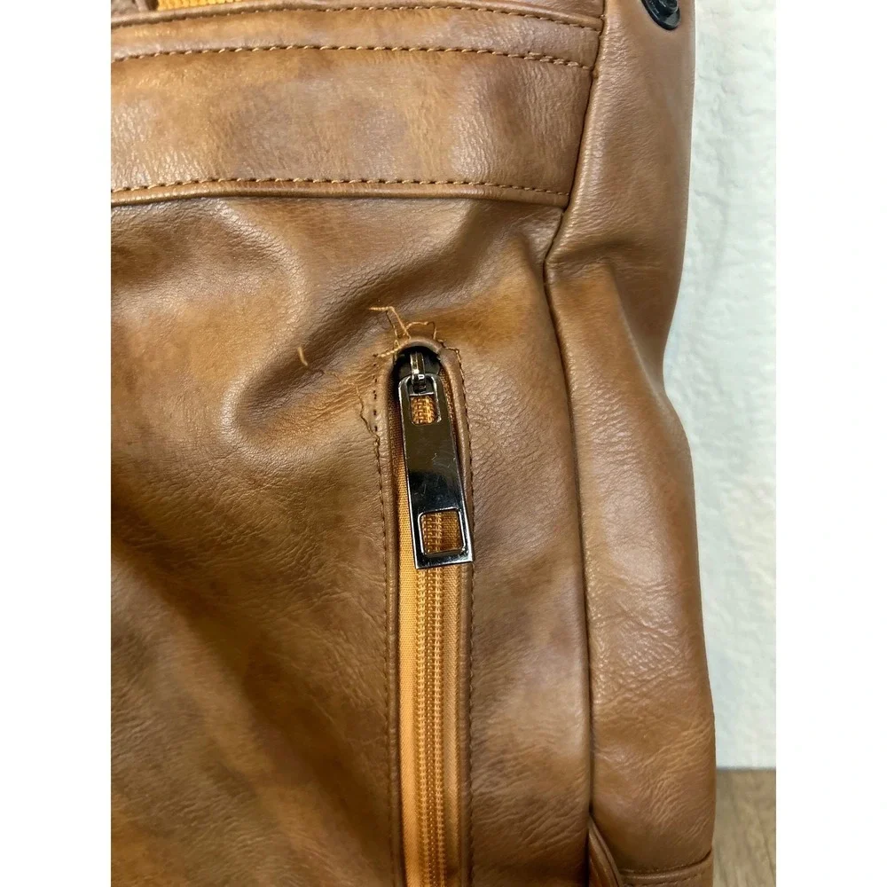 LXY Brown Faux Leather Flap Buckle Backpack Casual Everyday Travel School